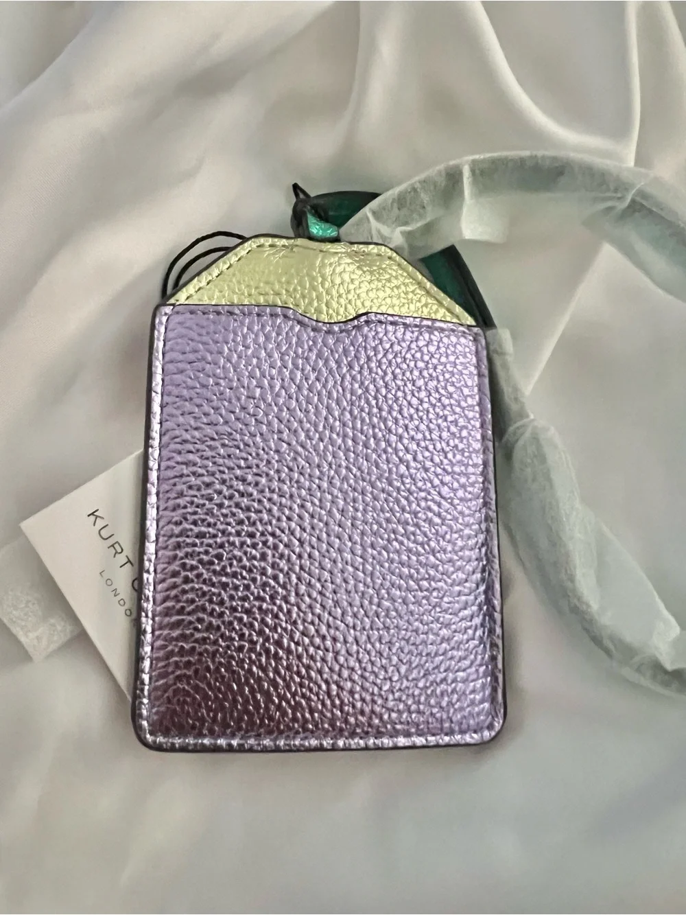 NWT Kurt Geiger large leather metallic pink lanyard/card holder